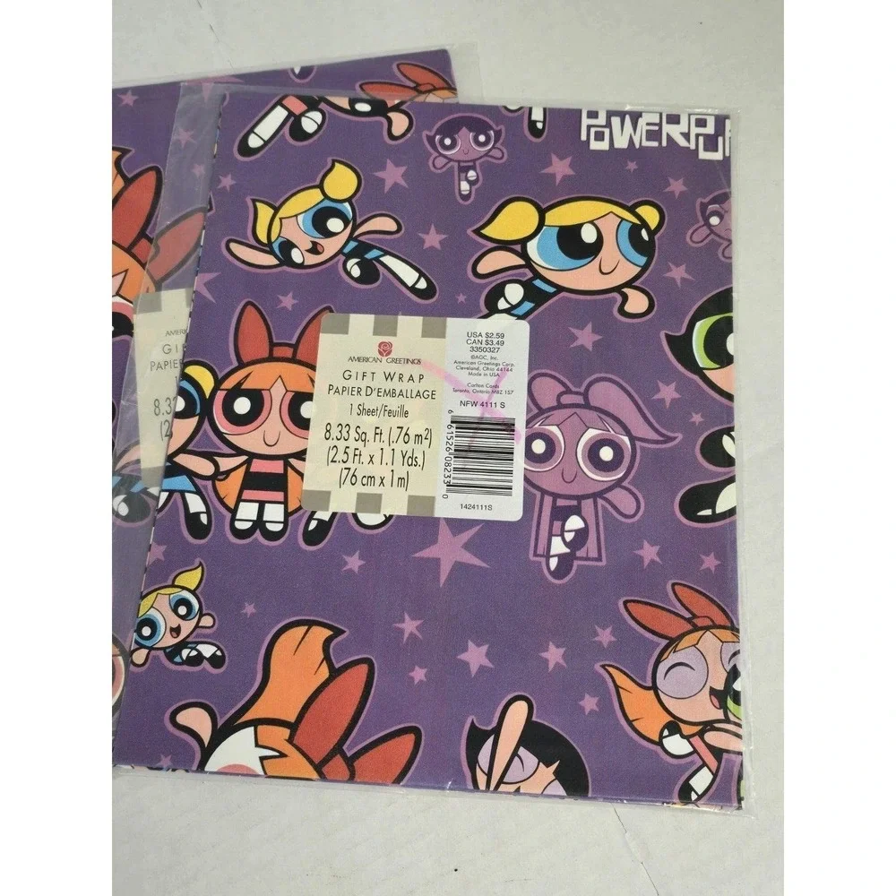 New Vtg (6) Power Puff Girls Gift Wrapping Paper American Greetings 8.33 Sq Ft